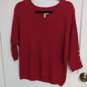 Misia Sz L Vibrant Red Knit Sweater with Button Details and 3/4 Sleeves